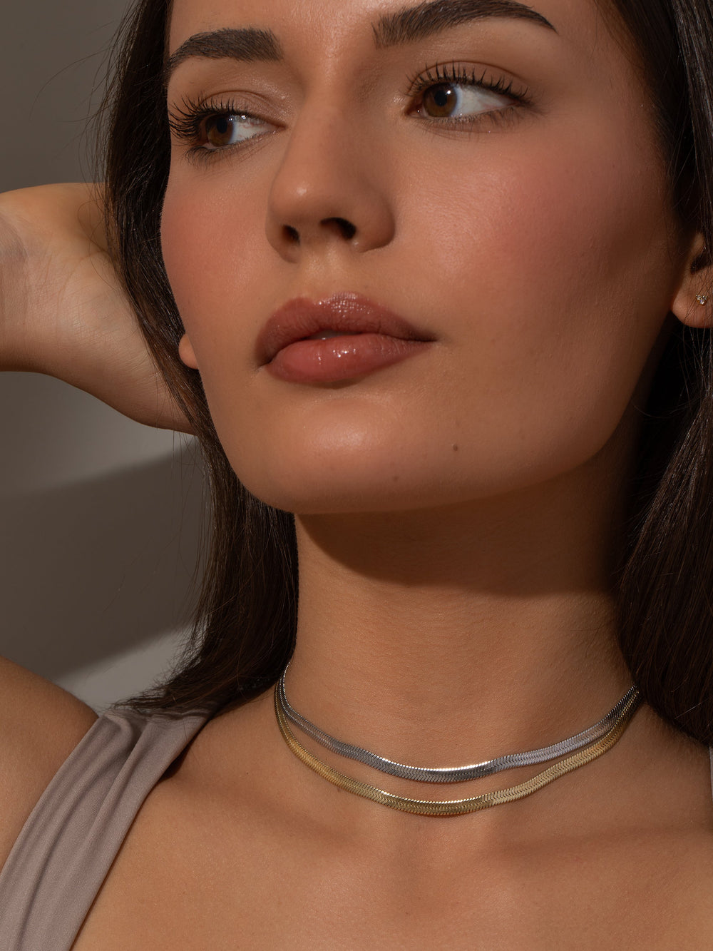 Double Layer Herringbone Chain Necklace
