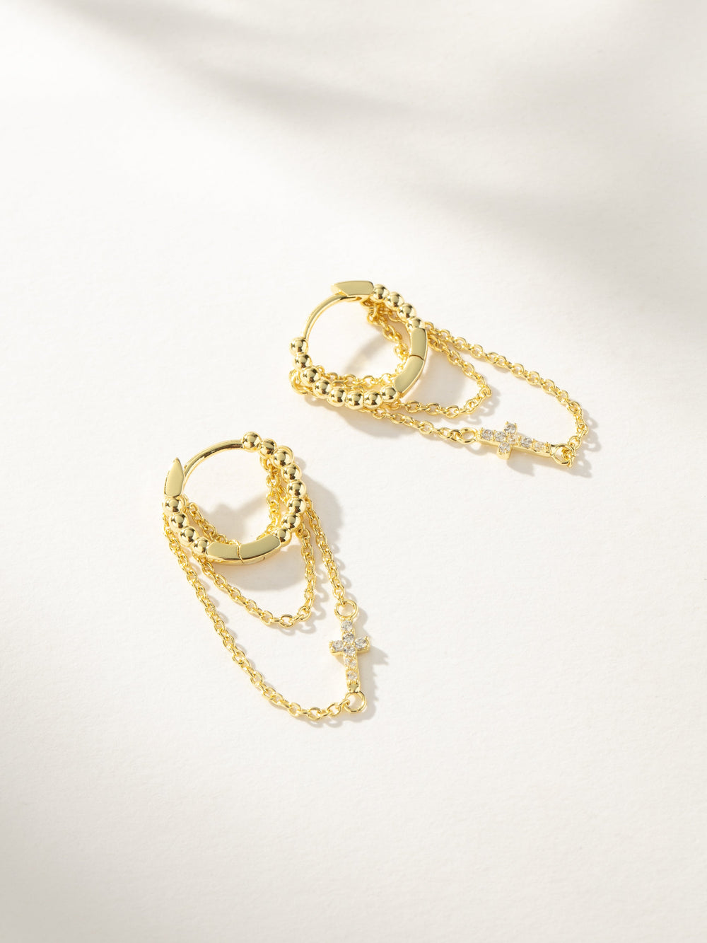 Cross and Chain Huggie Earrings