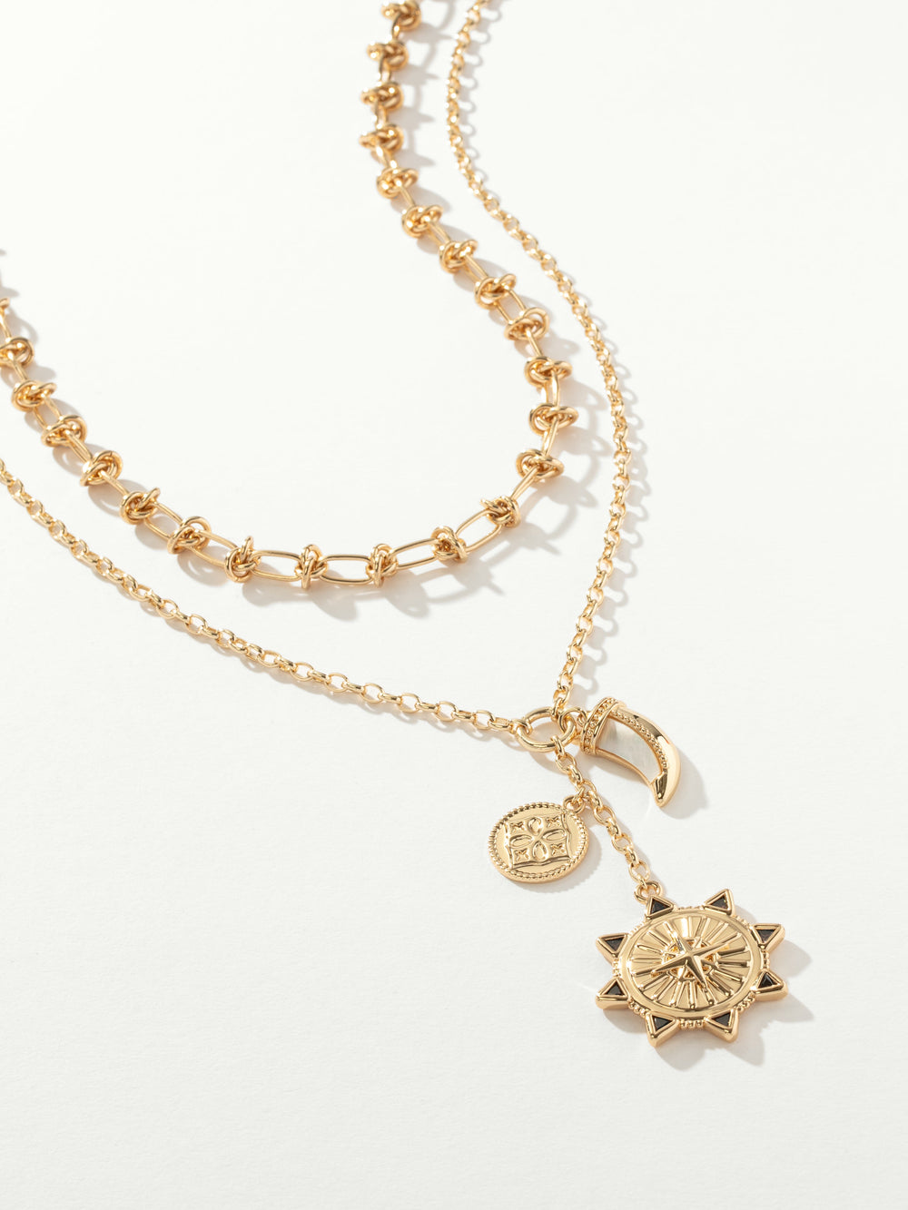 Sun Compass Chain Necklace Stack