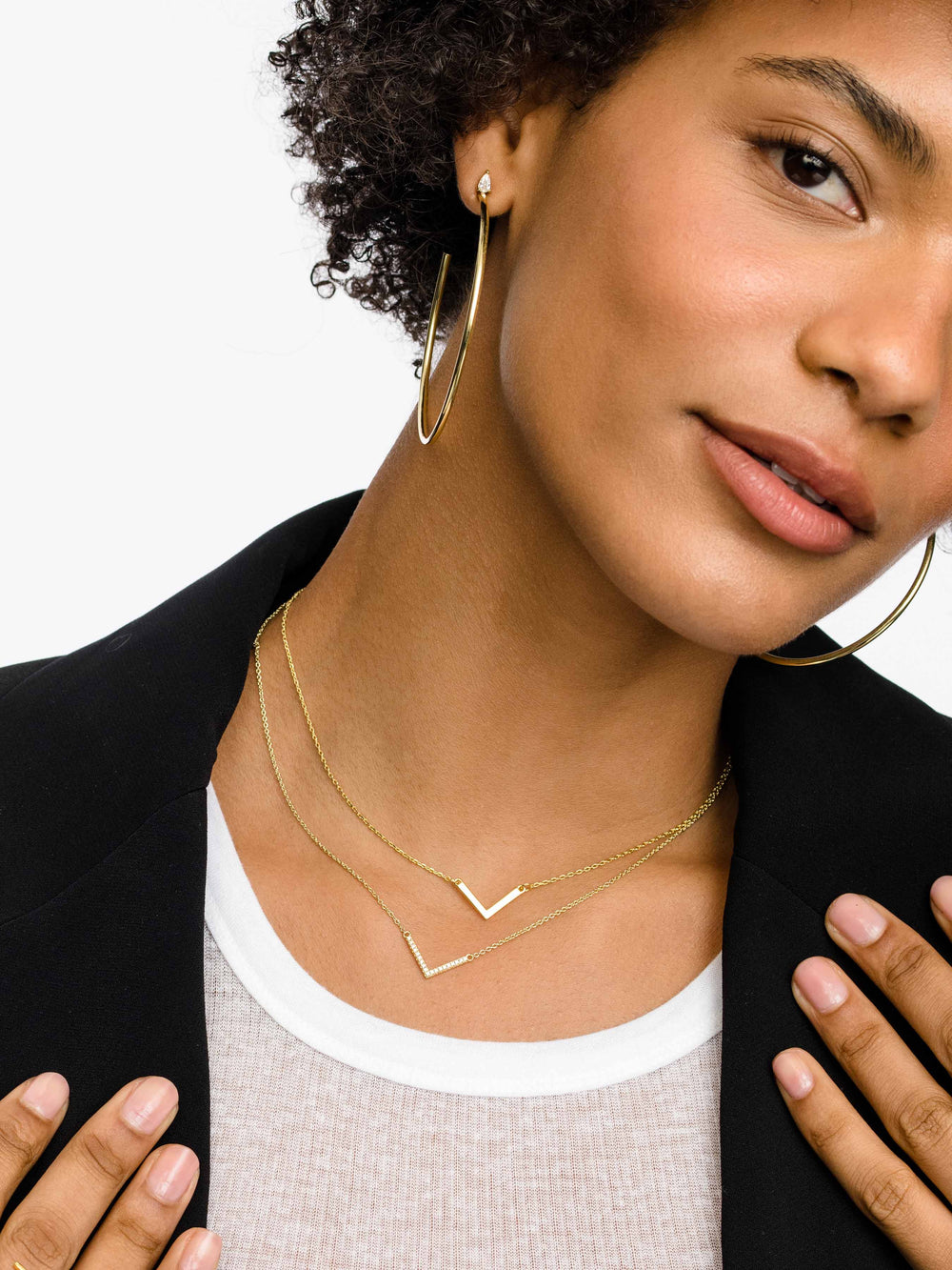 Double Baby V Necklace Stack